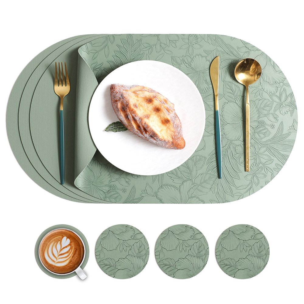Custom Embossed Floral Oval Leather Placemat detail