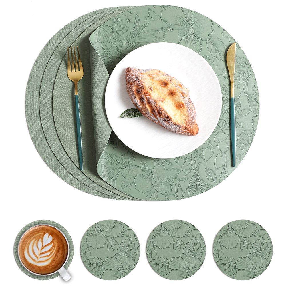 Custom Embossed Floral Round Leather Placemat