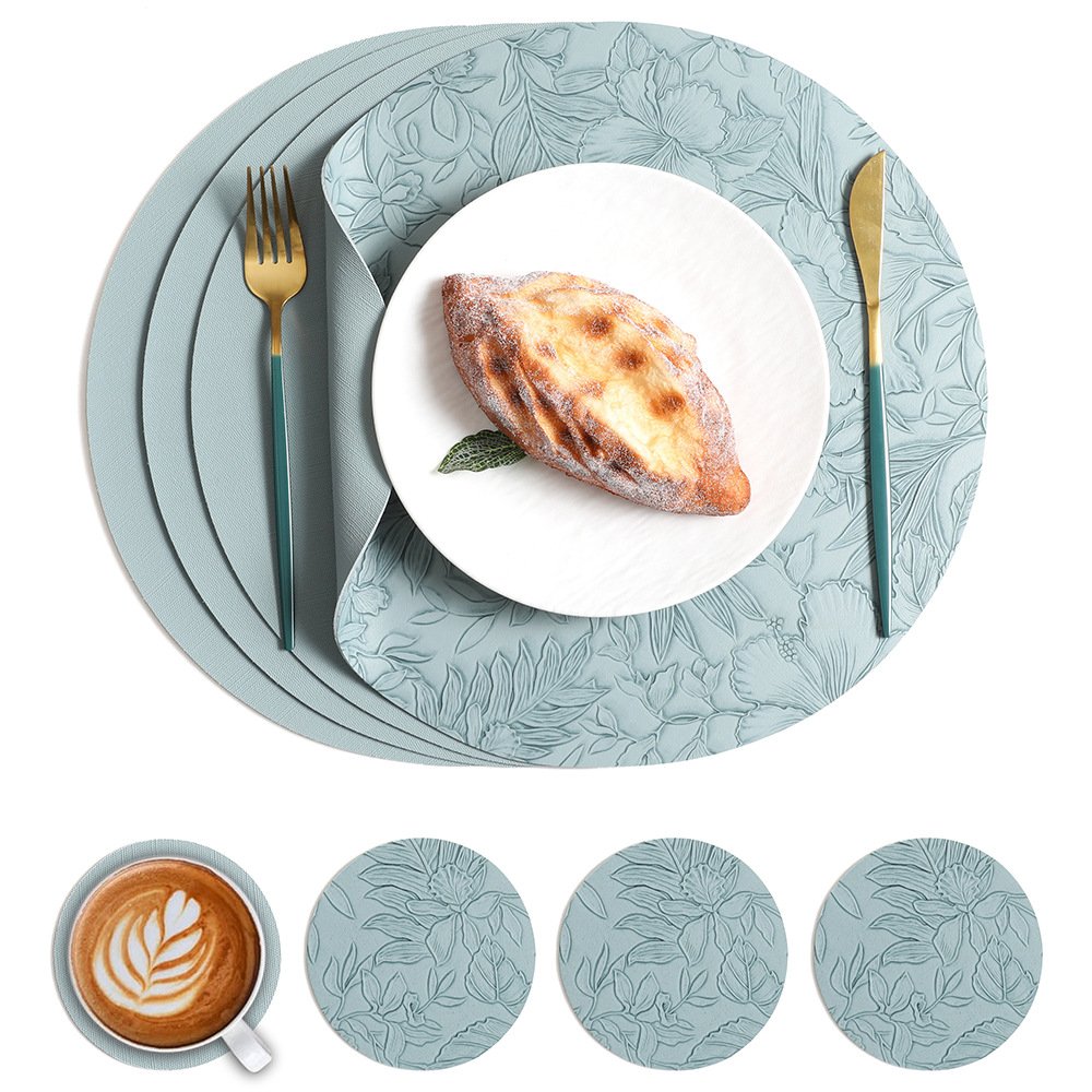 Custom Embossed Floral Round Leather Placemat detail