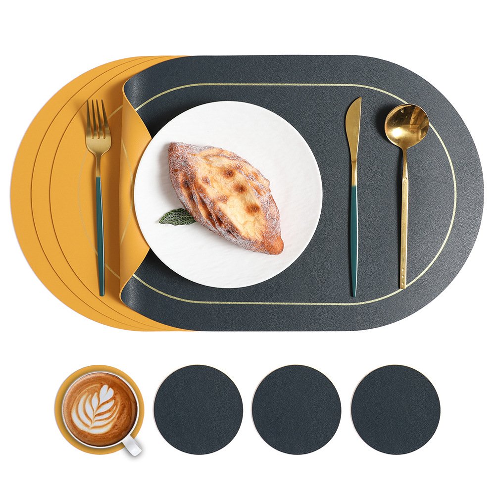 Custom Two-Tone Oval Leather Placemat for Hotels