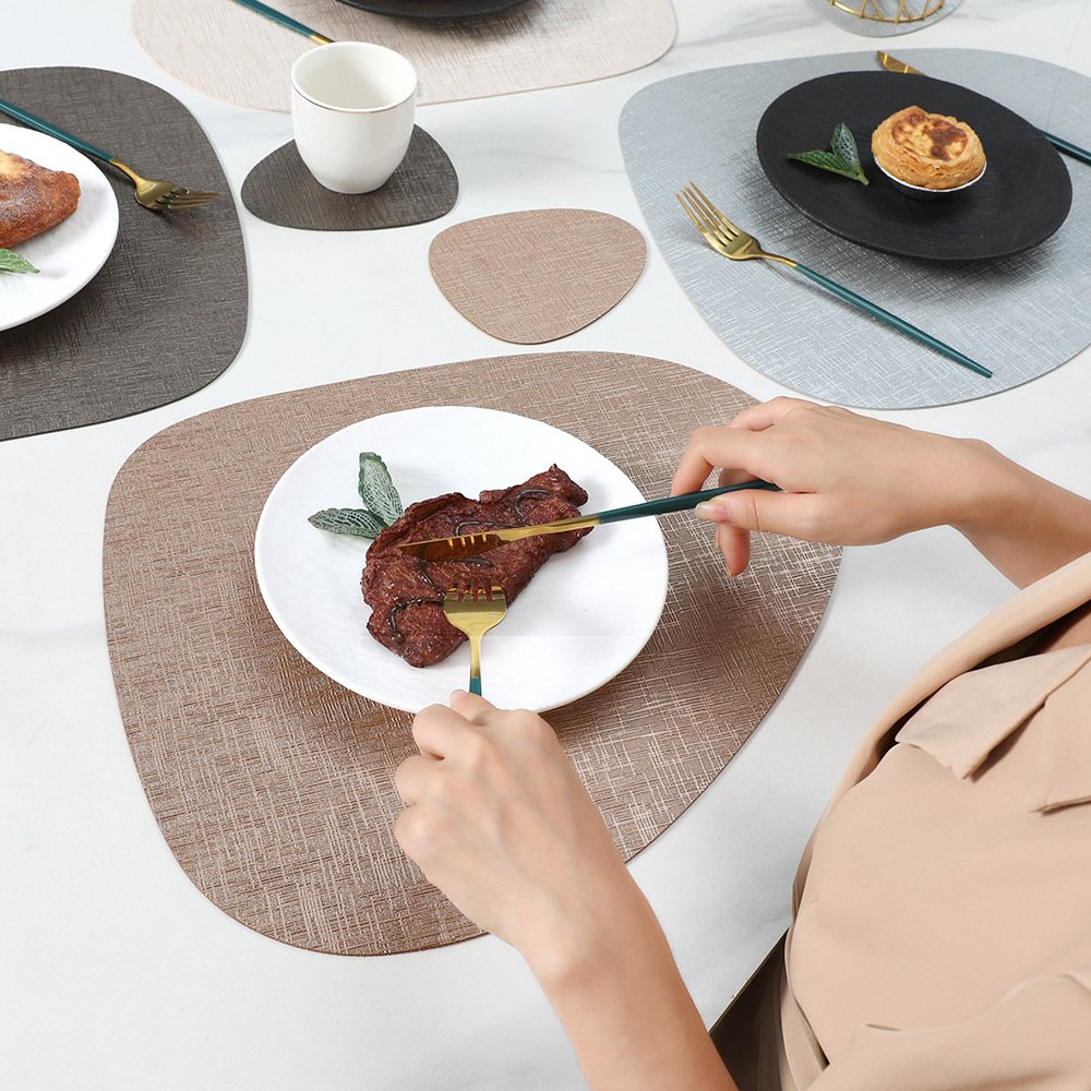 Custom Metallic Grain Teardrop Leather Placemat detail