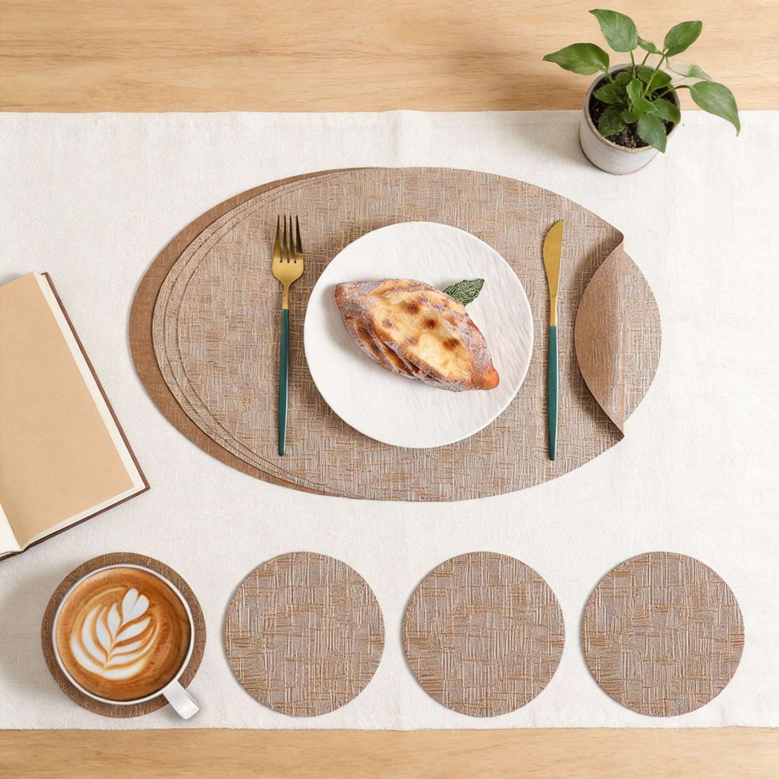 Custom Metallic Grain Oval Leather Dining Placemat