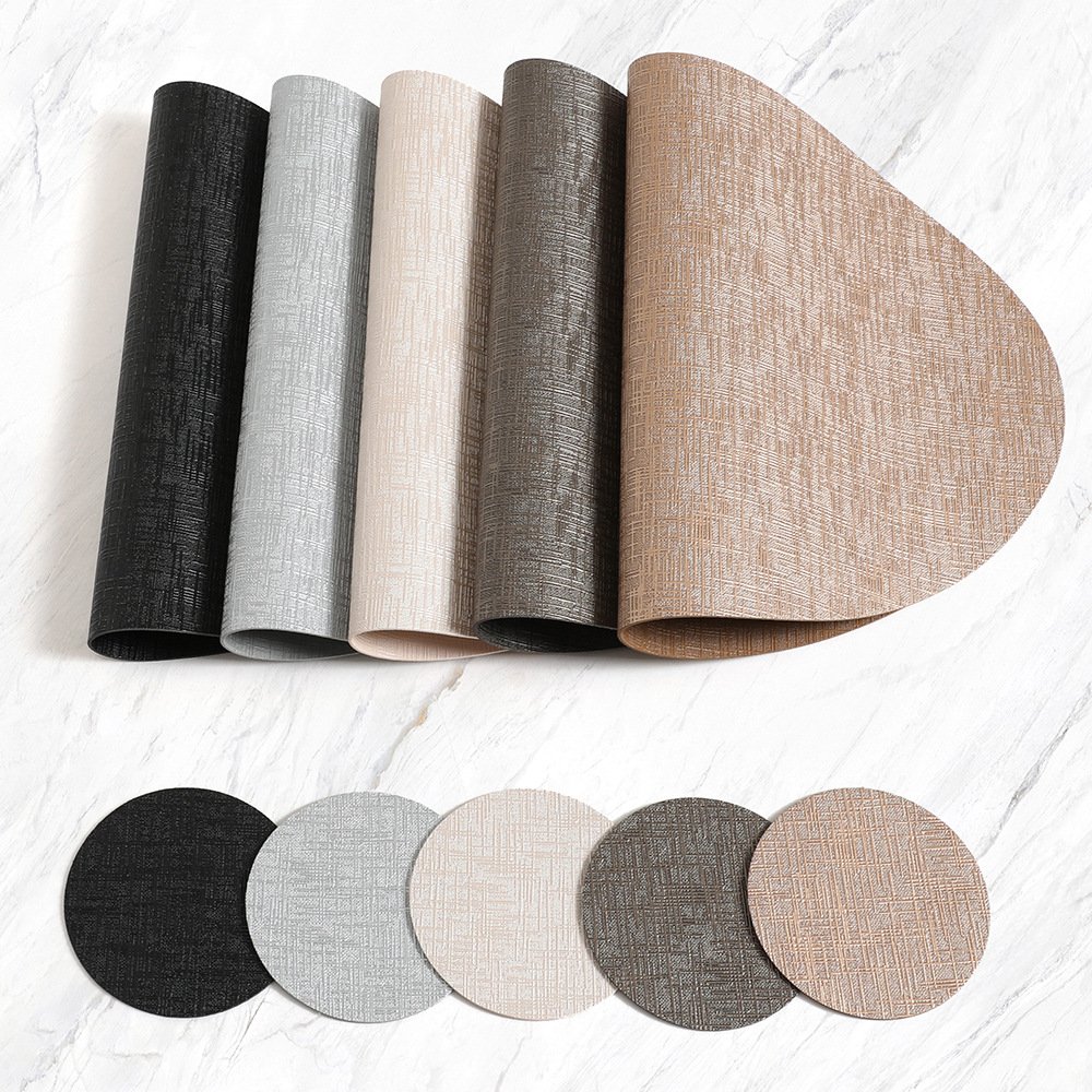 Custom Metallic Grain Oval Leather Dining Placemat detail