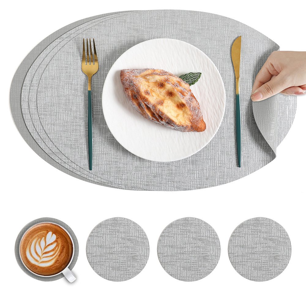 Custom Metallic Grain Oval Leather Dining Placemat detail