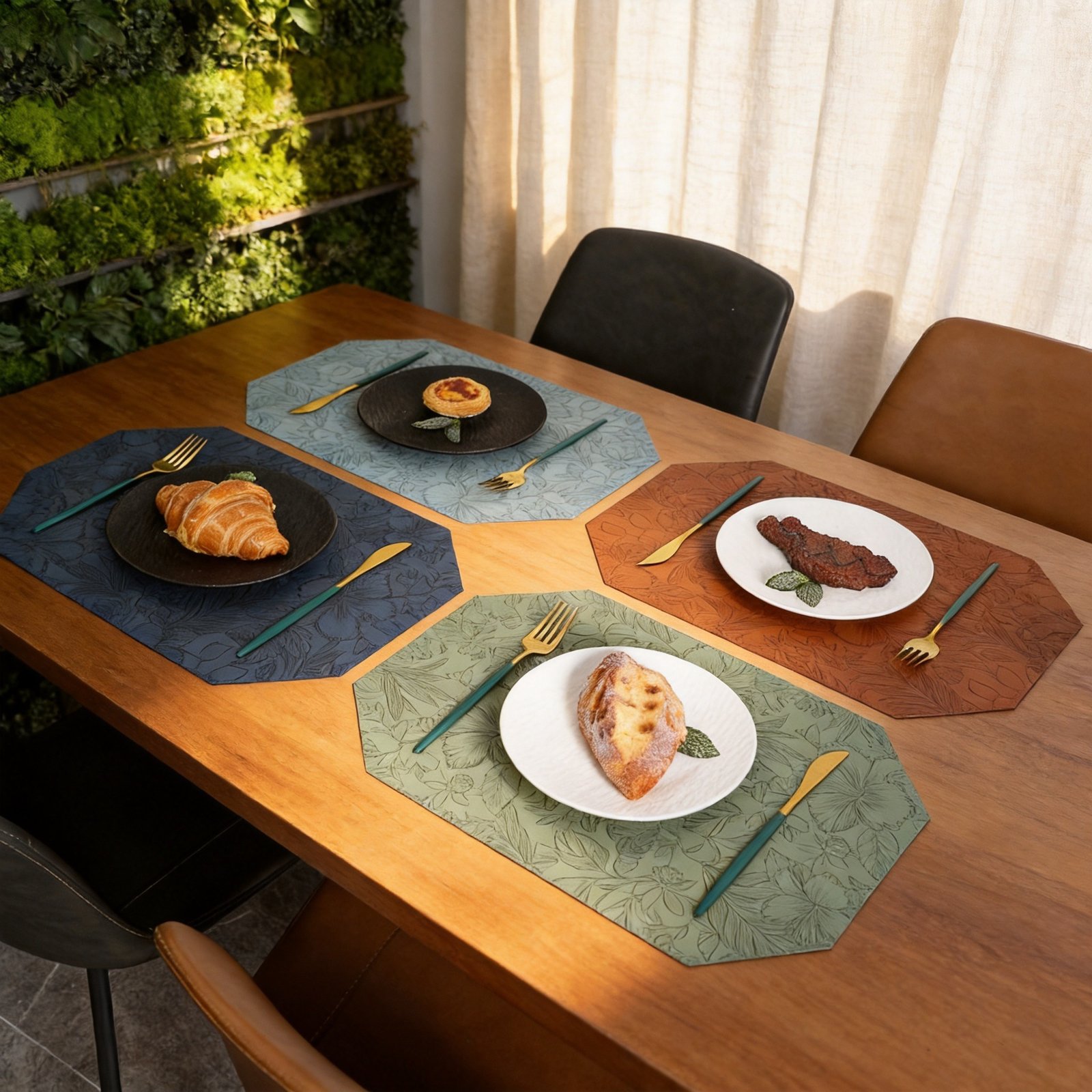 Custom Embossed Floral Chamfered Leather Placemat