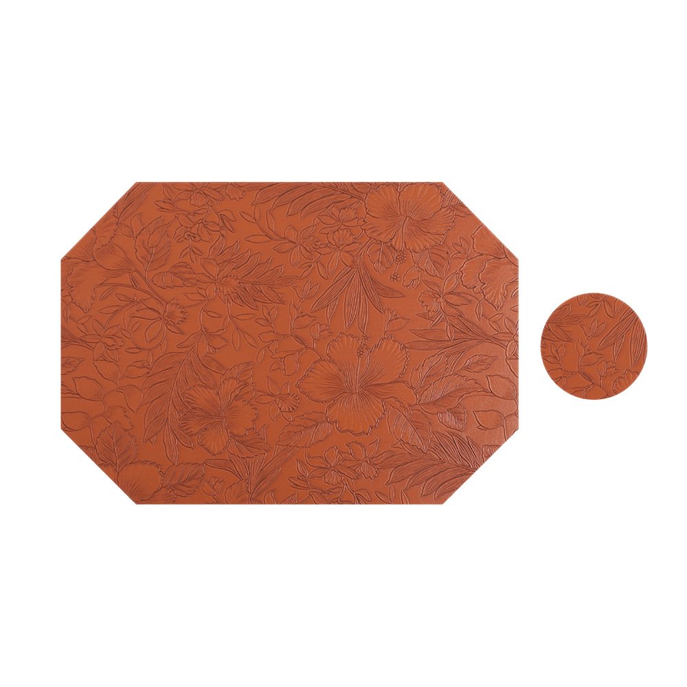 Custom Embossed Floral Chamfered Leather Placemat detail