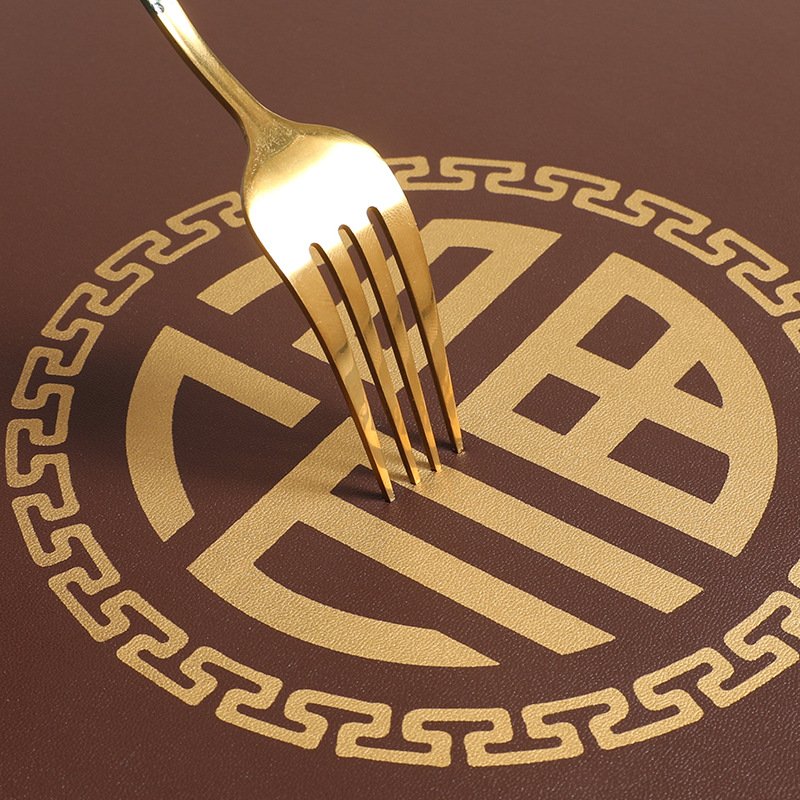 Custom New Chinese Fan-Shaped Leather Placemat detail