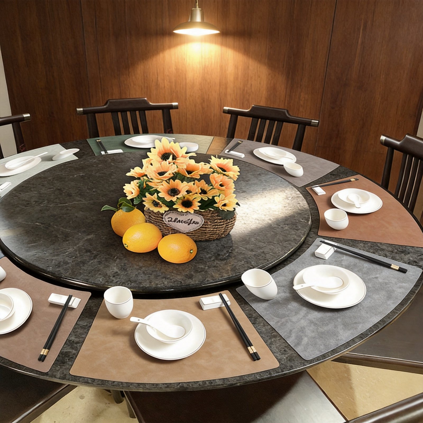 Custom Vintage Cowhide Fan-Shaped Leather Placemat